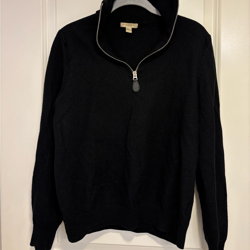 Burberry Brit Black Half Zip Sweater Check Elbow Patches